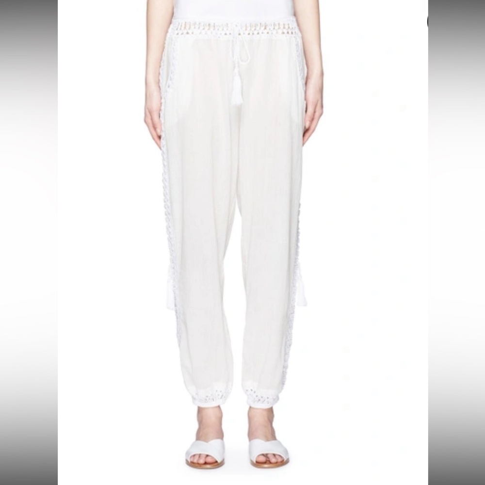 Anna Kosturova | Giza Crochet Trim Cotton Drawstring Harem Pants | Size X Small